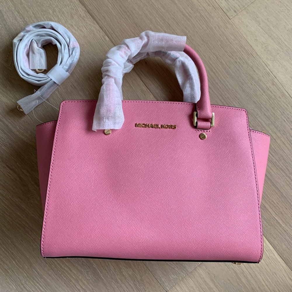 Michael Kors Selma Saffiano Leather Medium Misty Rose Handbag Brand New